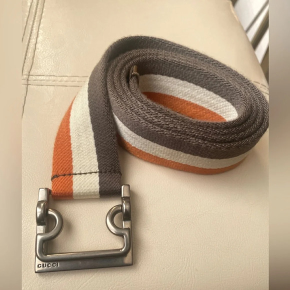 Men's Gucci Canvas Leather Trim Embellishment Belt Size Medium - Picture 2 of 5
